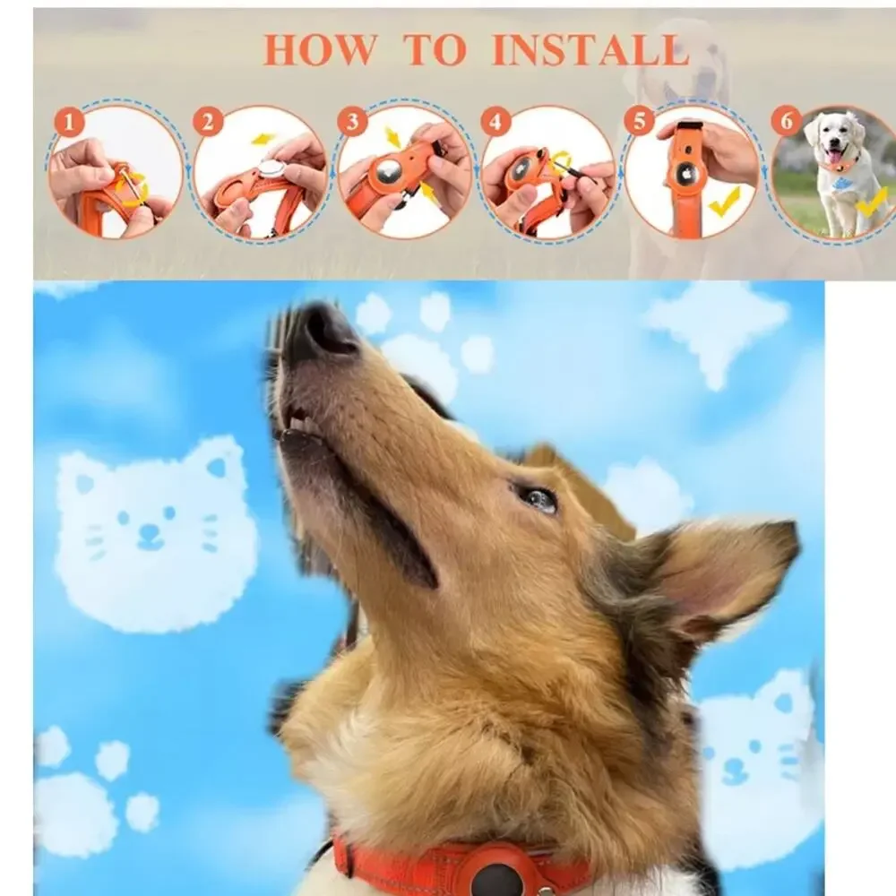 NWT dog collar orange Apple AirTag tracker reflective padded nylon medium B182